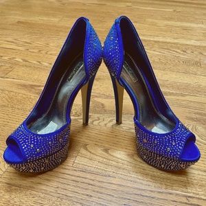 Wild Pair Platform Heels, Royal Blue & Rhinestones